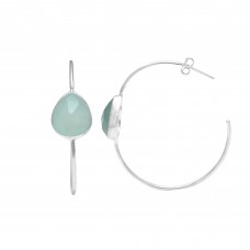 Aqua Chalcedony 14x12mm Pear Hoop gemstone earring 7.25 gms